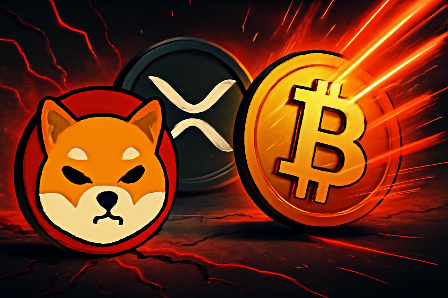 Shiba Inu Dips Back to 2023 Levels as XRP Stabilizes and BTC Faces Key Resistance